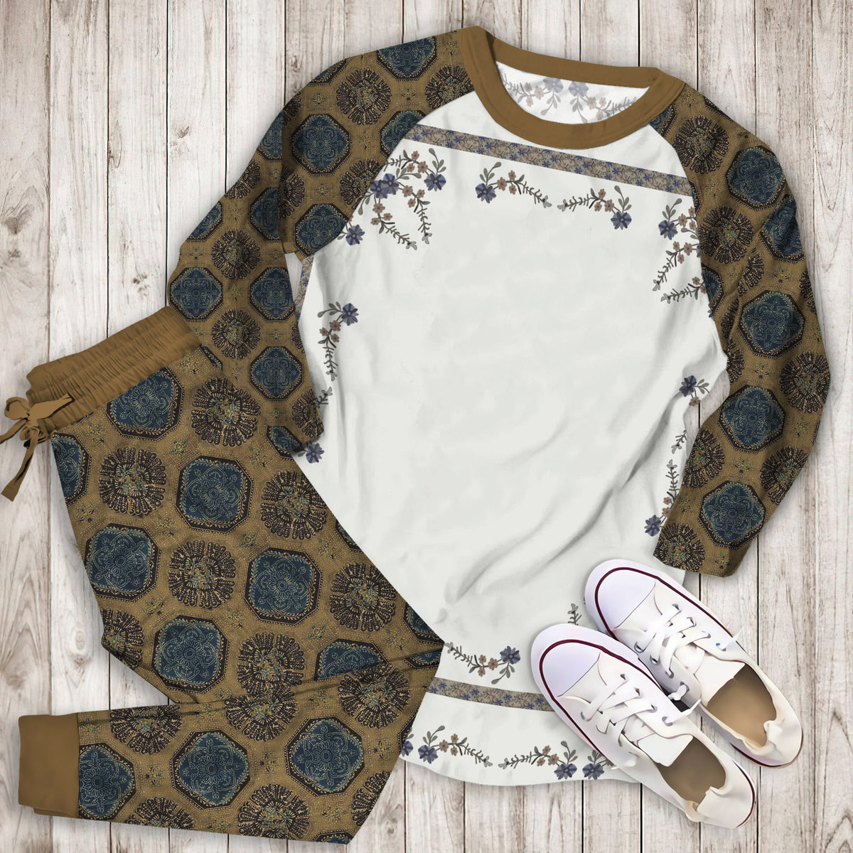 Modern Heirloom Heather Pajama Set | Pajamas | Cotton Sleepwear Sets | Soft Long Sleeve Pjs | Raglan Shirt and Pants Set