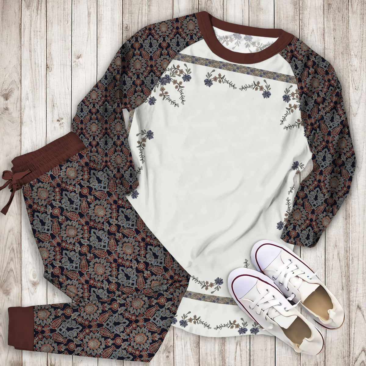 Modern Heirloom Heather Pajama Set | Pajamas | Cotton Sleepwear Sets | Soft Long Sleeve Pjs | Raglan Shirt and Pants Set