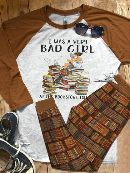Reading Bad Girl Pajama Set |Sleepwear Pjs Sets | Raglan Shirt Pants Set
