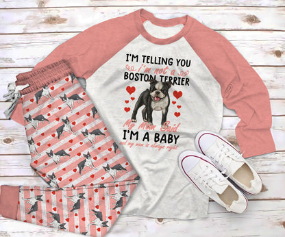Boston Terrier My Mom Pajama Set |Sleepwear Pjs Sets | Raglan Shirt Pants Set