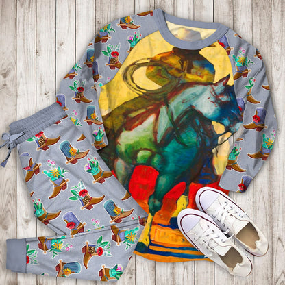 Cowboy Pajama Set | Pajamas | Cotton Sleepwear Sets | Soft Long Sleeve Pjs | Raglan Shirt and Pants Set