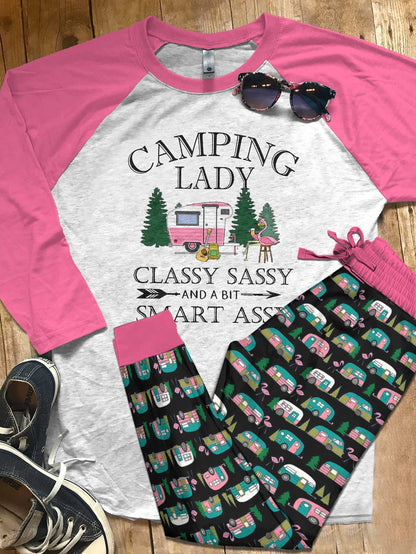 Camping Classy Sassy Lady Pajama Set |Sleepwear Pjs Sets | Raglan Shirt Pants Set