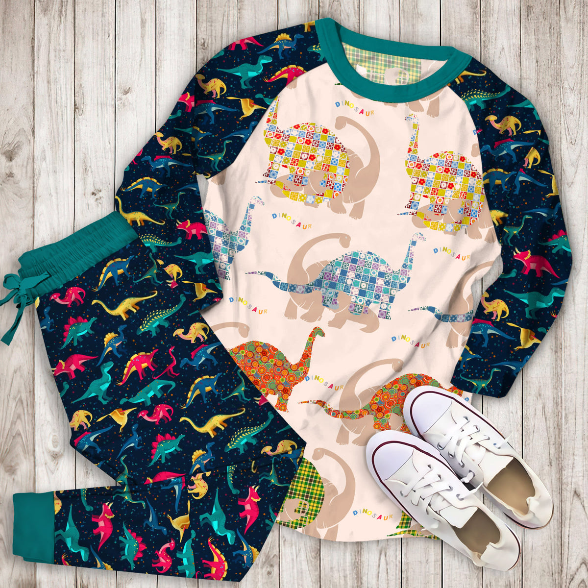 Dinosaur Pajama Set | Pajamas | Cotton Sleepwear Sets | Soft Long Sleeve Pjs | Raglan Shirt and Pants Set