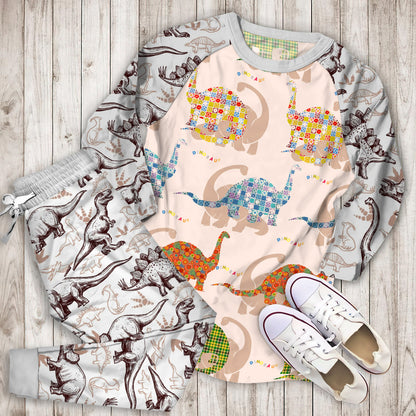 Dinosaur Pajama Set | Pajamas | Cotton Sleepwear Sets | Soft Long Sleeve Pjs | Raglan Shirt and Pants Set