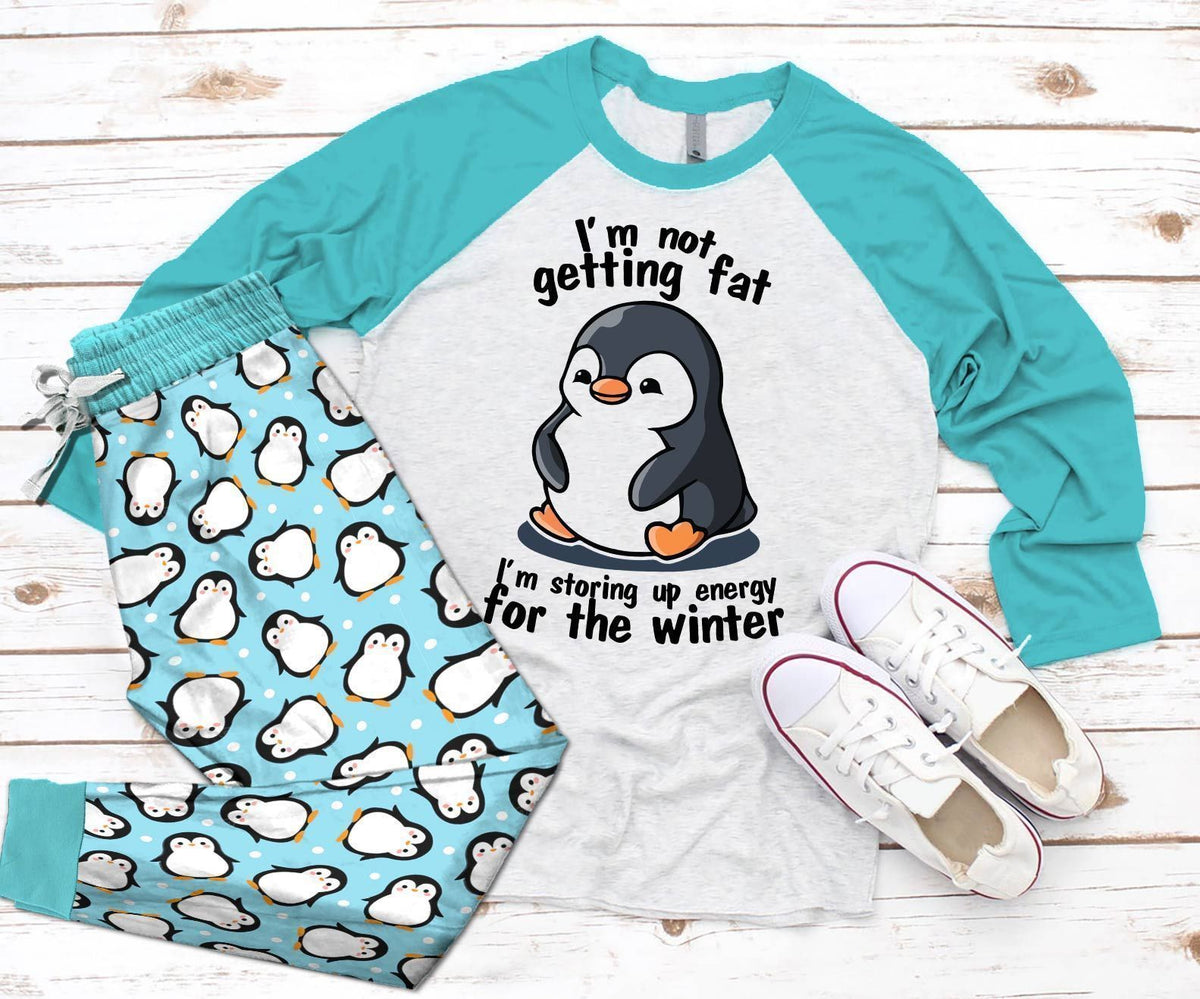 Penguine Store Up Energy For Winter Pajama Set |Sleepwear Pjs Sets | Raglan Shirt Pants Set