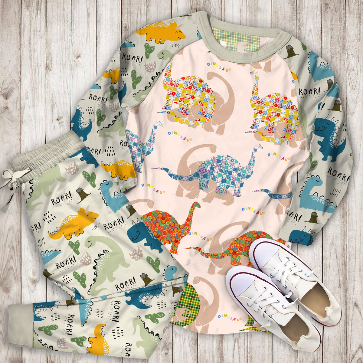 Dinosaur Pajama Set | Pajamas | Cotton Sleepwear Sets | Soft Long Sleeve Pjs | Raglan Shirt and Pants Set