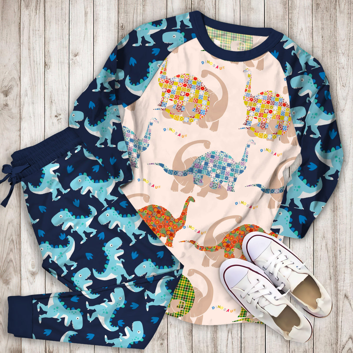 Dinosaur Pajama Set | Pajamas | Cotton Sleepwear Sets | Soft Long Sleeve Pjs | Raglan Shirt and Pants Set