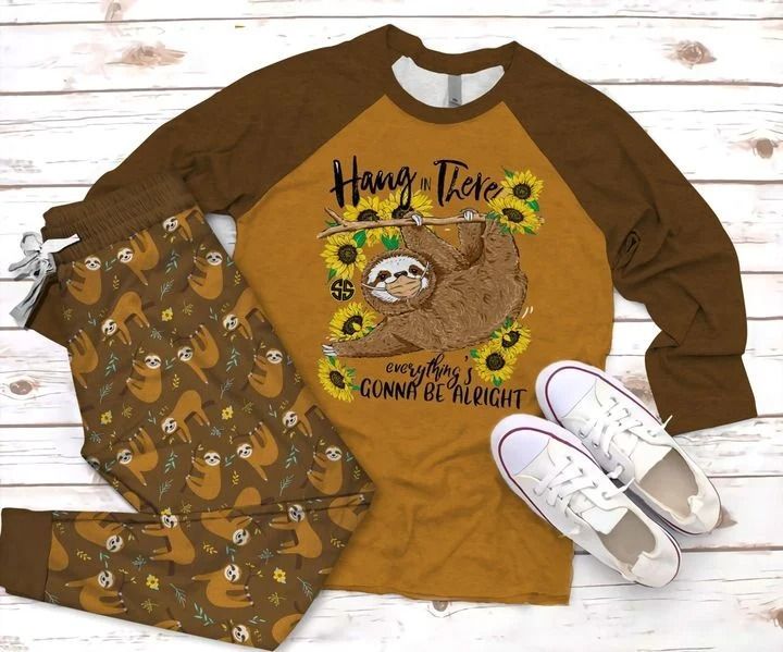 Sloth Alright Pajama Set |Sleepwear Pjs Sets | Raglan Shirt Pants Set