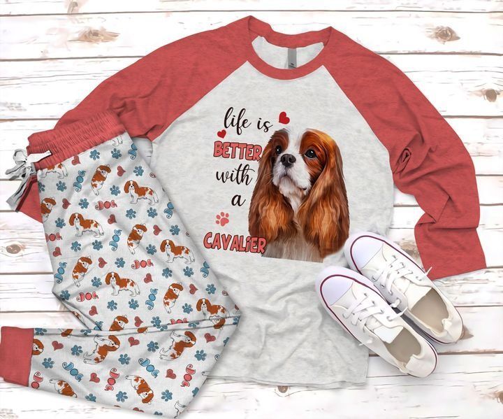Cavalier King Charles Spanie Better Pajama Set |Sleepwear Pjs Sets | Raglan Shirt Pants Set