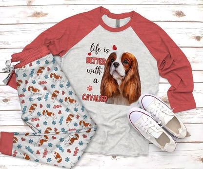 Cavalier King Charles Spanie Better Pajama Set |Sleepwear Pjs Sets | Raglan Shirt Pants Set