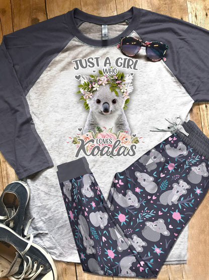 Koala Love Pajama Set |Sleepwear Pjs Sets | Raglan Shirt Pants Set