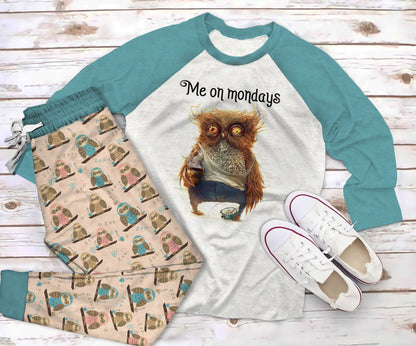 Owl Need Sleeping Pajama Set |Sleepwear Pjs Sets | Raglan Shirt Pants Set