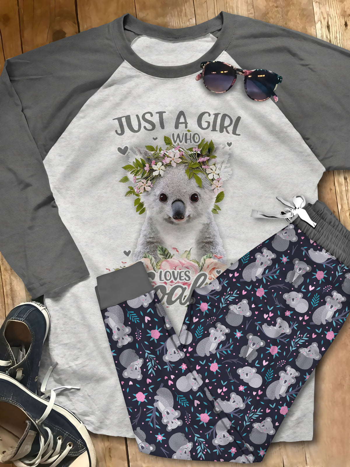 Koala Love Pajama Set |Sleepwear Pjs Sets | Raglan Shirt Pants Set