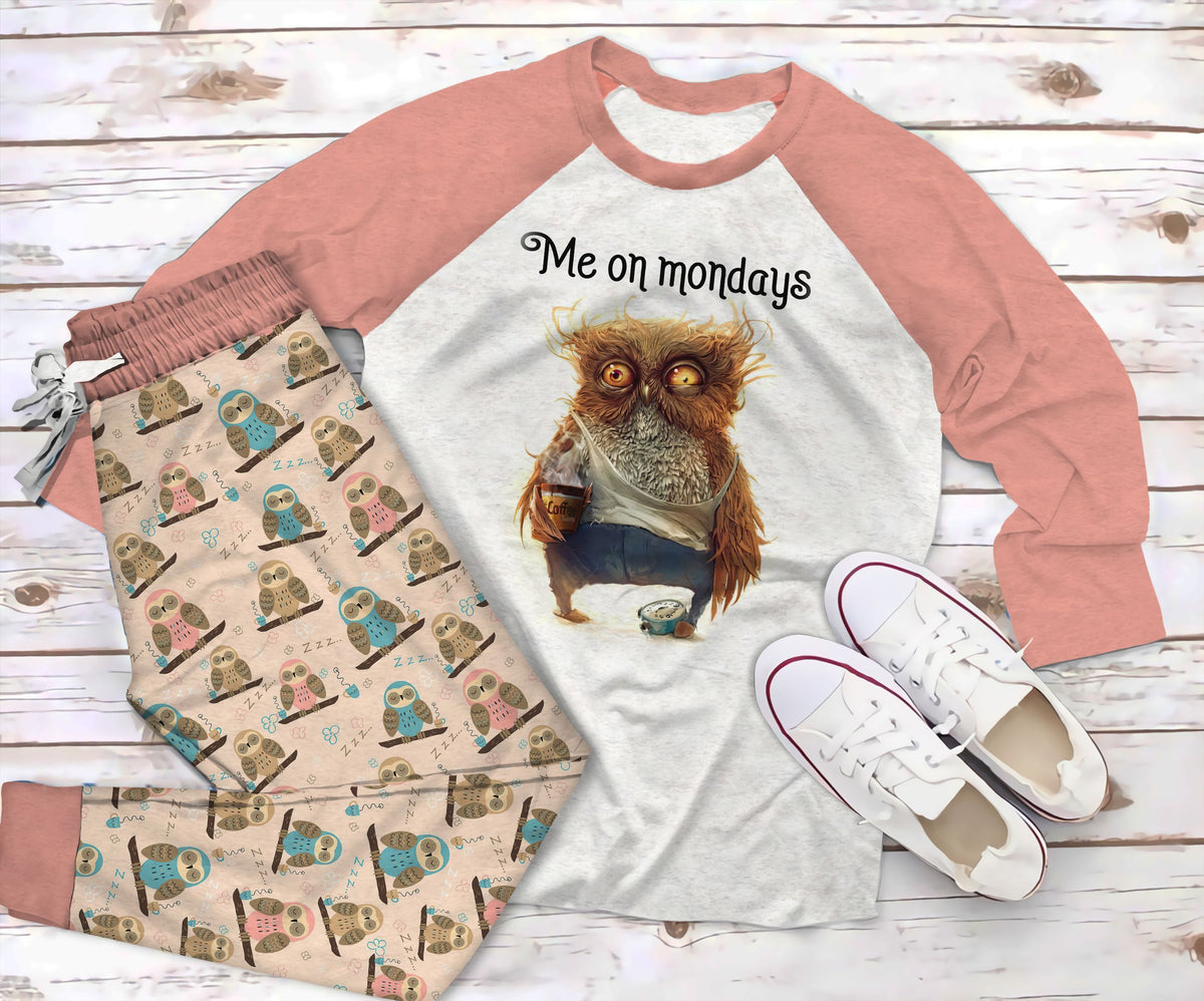 Owl Need Sleeping Pajama Set |Sleepwear Pjs Sets | Raglan Shirt Pants Set