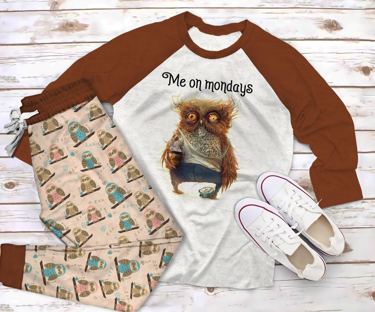 Owl Need Sleeping Pajama Set |Sleepwear Pjs Sets | Raglan Shirt Pants Set