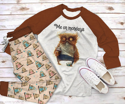 Owl Need Sleeping Pajama Set |Sleepwear Pjs Sets | Raglan Shirt Pants Set