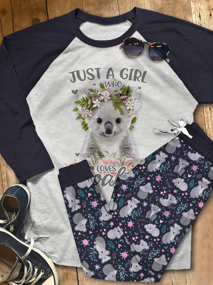 Koala Love Pajama Set |Sleepwear Pjs Sets | Raglan Shirt Pants Set