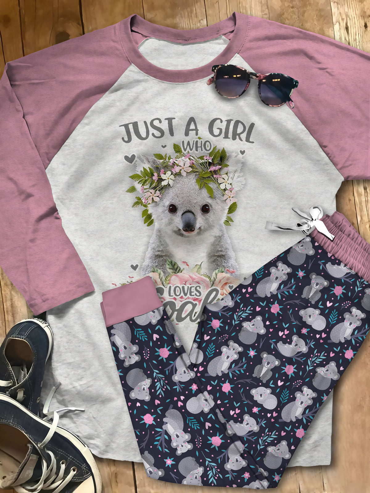 Koala Love Pajama Set |Sleepwear Pjs Sets | Raglan Shirt Pants Set