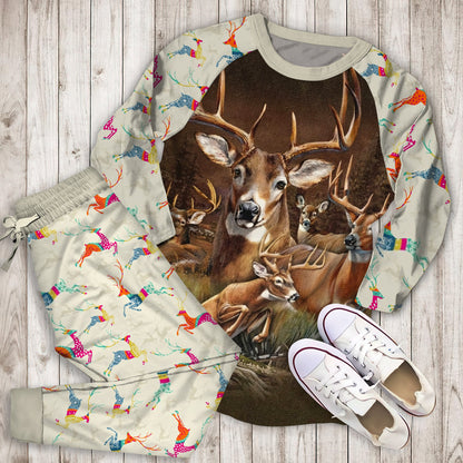 Deer Pajama Set | Pajamas | Cotton Sleepwear Sets | Soft Long Sleeve Pjs | Raglan Shirt and Pants Set