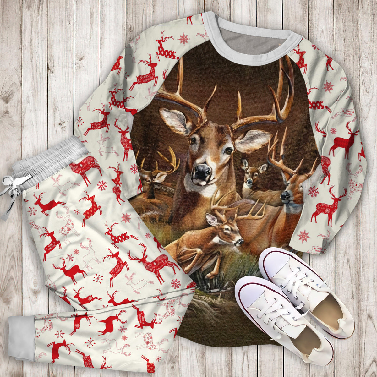 Deer Pajama Set | Pajamas | Cotton Sleepwear Sets | Soft Long Sleeve Pjs | Raglan Shirt and Pants Set