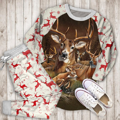 Deer Pajama Set | Pajamas | Cotton Sleepwear Sets | Soft Long Sleeve Pjs | Raglan Shirt and Pants Set