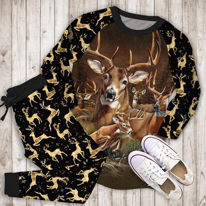 Deer Pajama Set | Pajamas | Cotton Sleepwear Sets | Soft Long Sleeve Pjs | Raglan Shirt and Pants Set