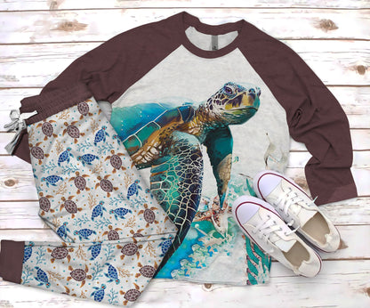 Sea Turtle Pajama Set |Sleepwear Pjs Sets | Raglan Shirt Pants Set