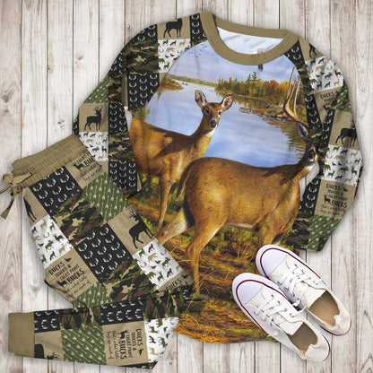 Hunting Deer Hunting Pajama Set | Pajamas | Cotton Sleepwear Sets | Soft Long Sleeve Pjs | Raglan Shirt and Pants Set