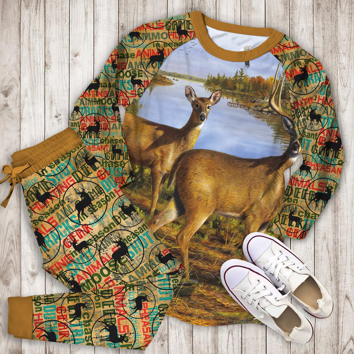 Hunting Deer Hunting Pajama Set | Pajamas | Cotton Sleepwear Sets | Soft Long Sleeve Pjs | Raglan Shirt and Pants Set