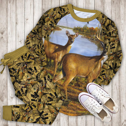 Hunting Deer Hunting Pajama Set | Pajamas | Cotton Sleepwear Sets | Soft Long Sleeve Pjs | Raglan Shirt and Pants Set