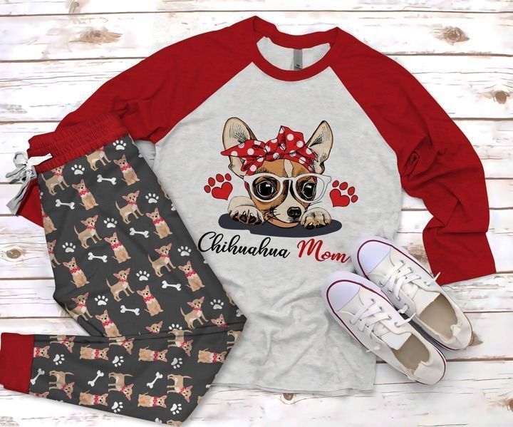 Chihuahua Mom Pajama Set |Sleepwear Pjs Sets | Raglan Shirt Pants Set