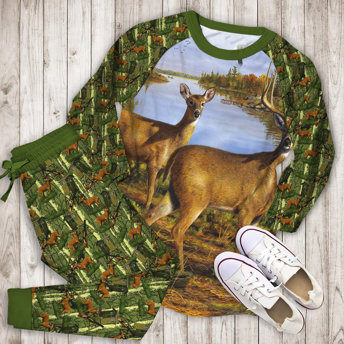 Hunting Deer Hunting Pajama Set | Pajamas | Cotton Sleepwear Sets | Soft Long Sleeve Pjs | Raglan Shirt and Pants Set