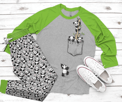 Panda Pocket Pajama Set |Sleepwear Pjs Sets | Raglan Shirt Pants Set