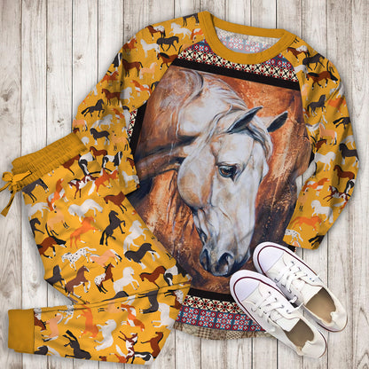 Horse Pajama Set | Pajamas | Cotton Sleepwear Sets | Soft Long Sleeve Pjs | Raglan Shirt and Pants Set