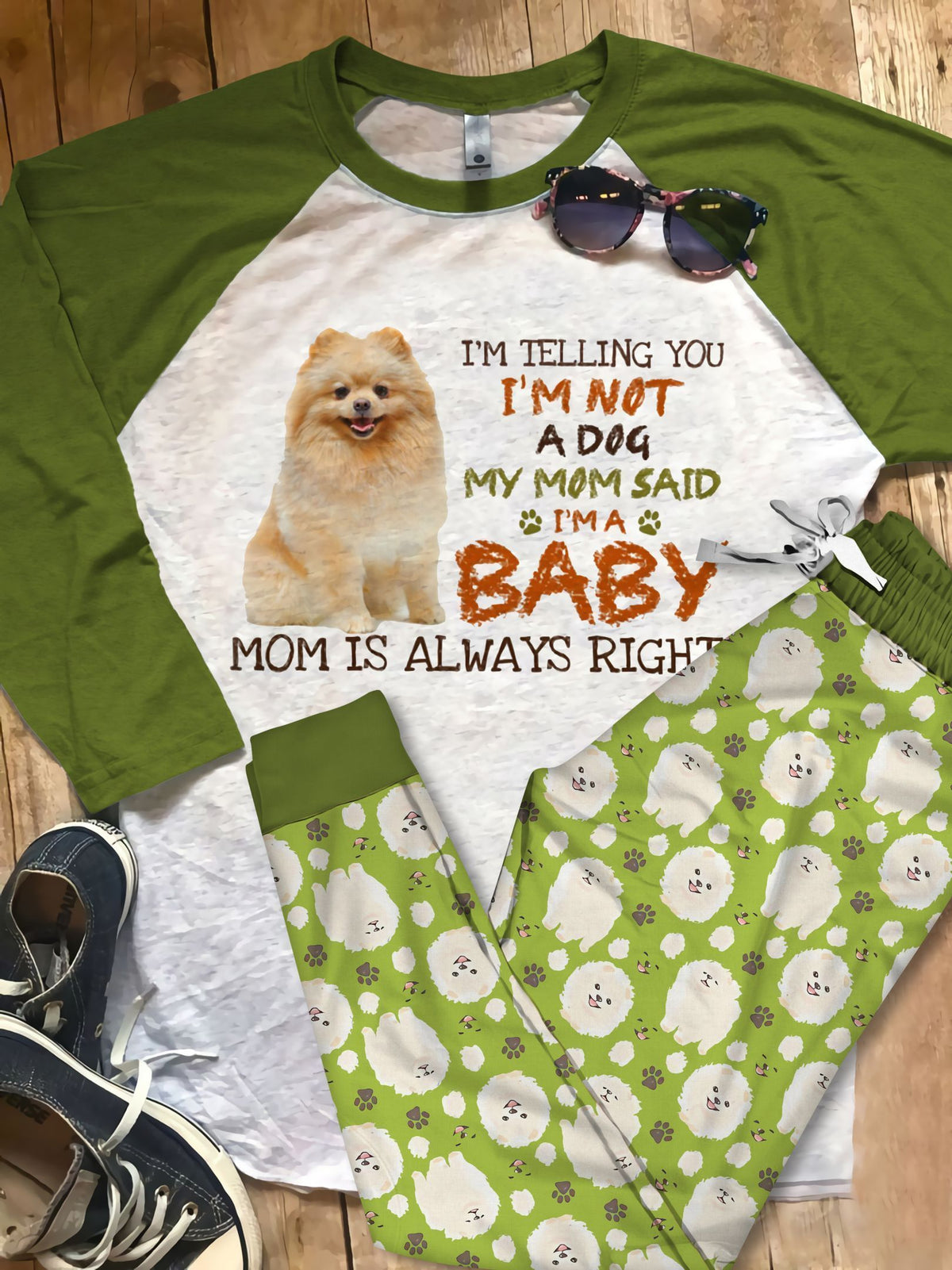 Pomeranian M Pajama Set |Sleepwear Pjs Sets | Raglan Shirt Pants Set