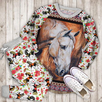Horse Pajama Set | Pajamas | Cotton Sleepwear Sets | Soft Long Sleeve Pjs | Raglan Shirt and Pants Set