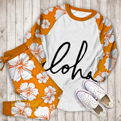 Aloha Hawaii Typography Pajama Set |Sleepwear Pjs Sets | Raglan Shirt Pants Set