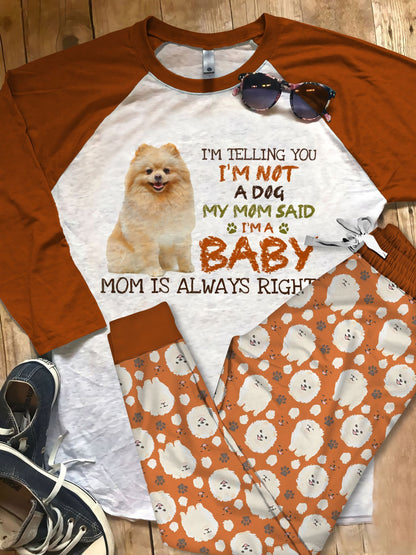 Pomeranian M Pajama Set |Sleepwear Pjs Sets | Raglan Shirt Pants Set