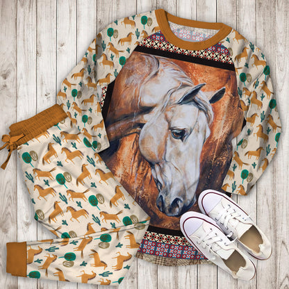 Horse Pajama Set | Pajamas | Cotton Sleepwear Sets | Soft Long Sleeve Pjs | Raglan Shirt and Pants Set