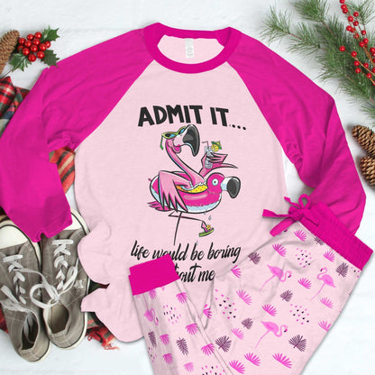 Flamingo Admit Pajama Set |Sleepwear Pjs Sets | Raglan Shirt Pants Set