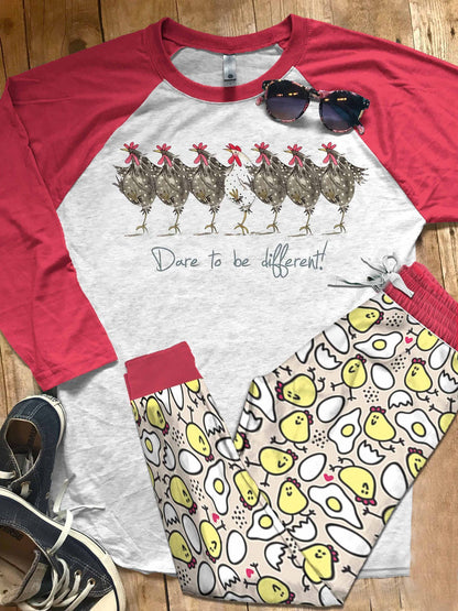Chicken Be Diferent Pajama Set |Sleepwear Pjs Sets | Raglan Shirt Pants Set
