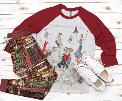 Reading Reading Between The Wine Pajama Set |Sleepwear Pjs Sets | Raglan Shirt Pants Set