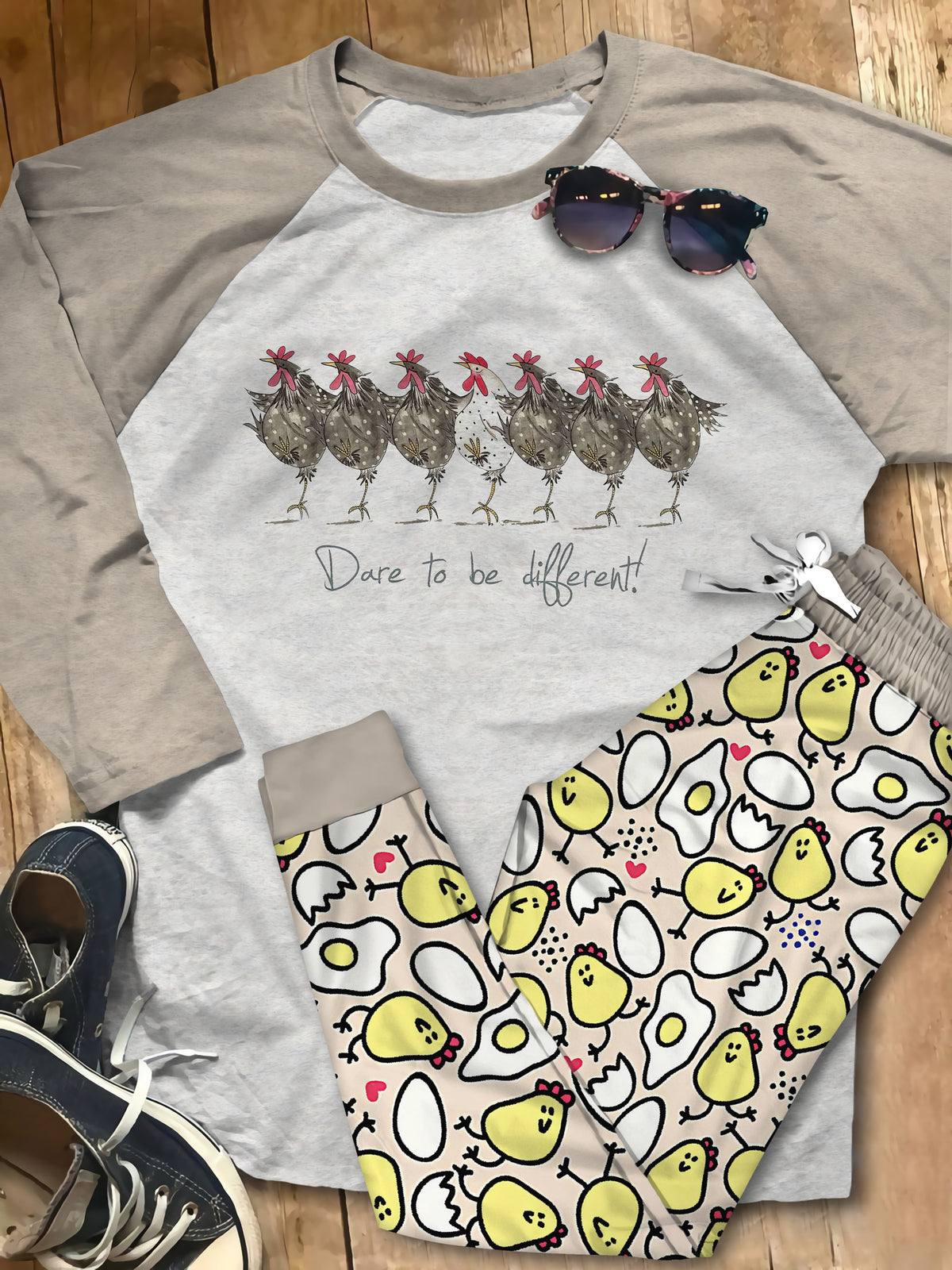 Chicken Be Diferent Pajama Set |Sleepwear Pjs Sets | Raglan Shirt Pants Set