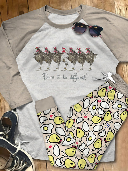Chicken Be Diferent Pajama Set |Sleepwear Pjs Sets | Raglan Shirt Pants Set