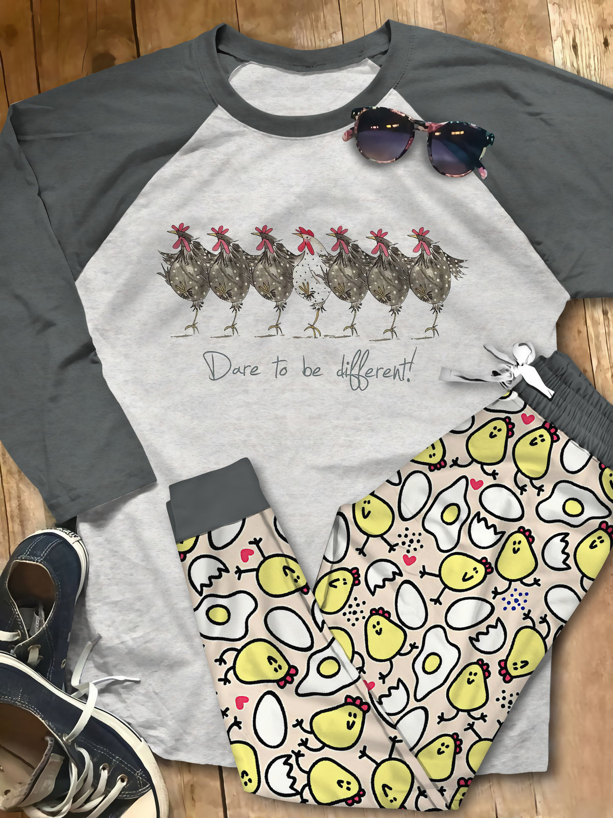 Chicken Be Diferent Pajama Set |Sleepwear Pjs Sets | Raglan Shirt Pants Set