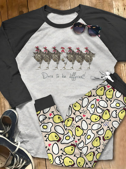 Chicken Be Diferent Pajama Set |Sleepwear Pjs Sets | Raglan Shirt Pants Set