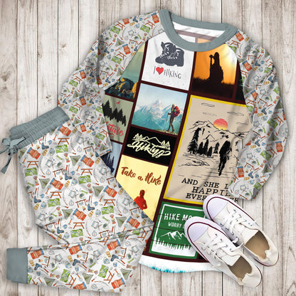Hiking Woman Pajama Set | Pajamas | Cotton Sleepwear Sets | Soft Long Sleeve Pjs | Raglan Shirt and Pants Set