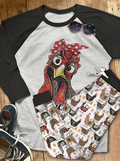 Chicken Lady Pajama Set |Sleepwear Pjs Sets | Raglan Shirt Pants Set