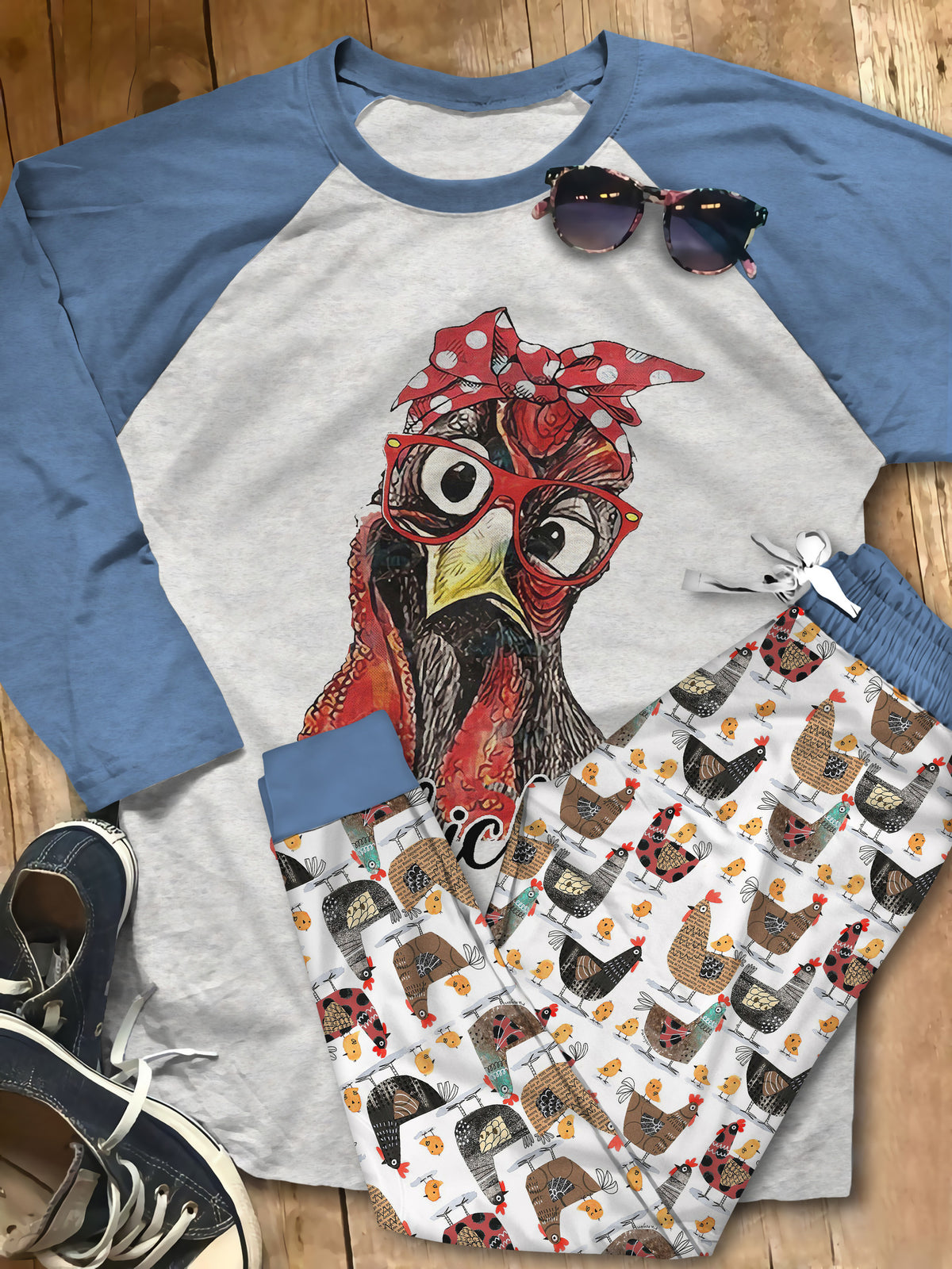 Chicken Lady Pajama Set |Sleepwear Pjs Sets | Raglan Shirt Pants Set