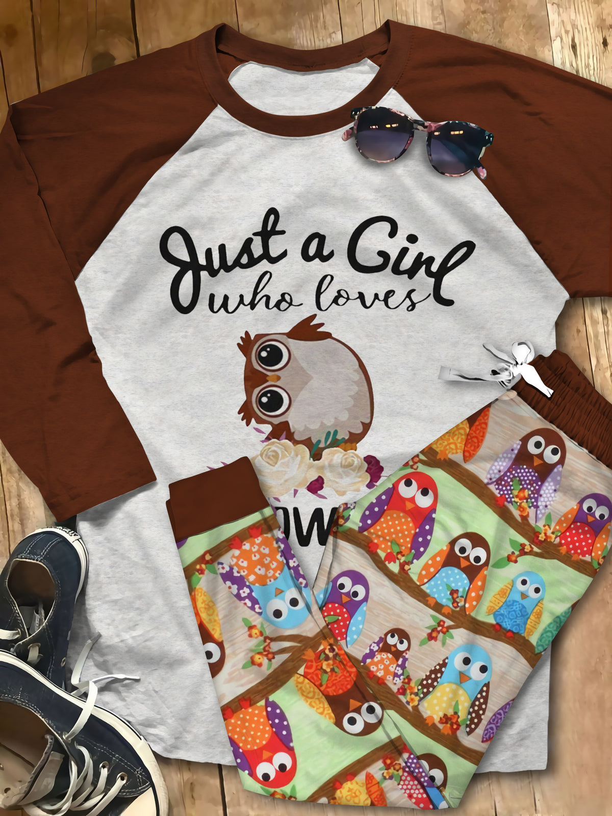 Owl Love Cute Owls Pajama Set |Sleepwear Pjs Sets | Raglan Shirt Pants Set